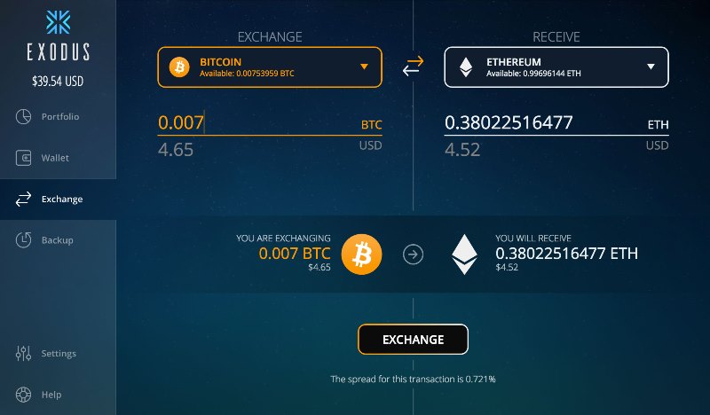 can you convert cryptocurrency to fiat currency in exodus wallet